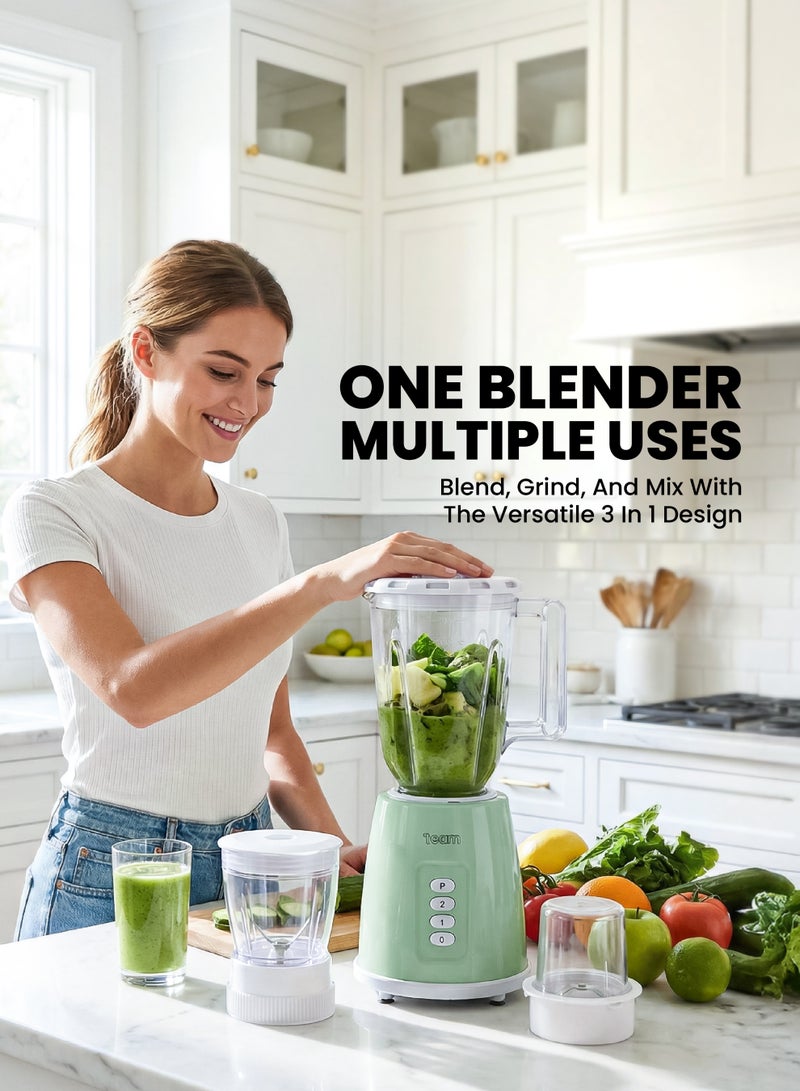 تيم TEAM 3‑in‑1 Electric Blender Mixer Grinder with 1.5L PC Jar, Stainless Steel Blades, 2 Speed Control with Pulse, Multipurpose Smoothie & Juicer Blender, 300W Motor - Image 2